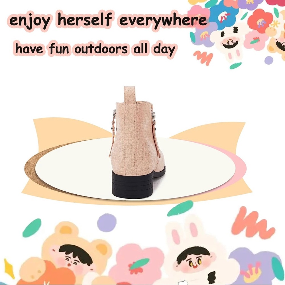 Coutgo Girl’s Kids Ankle Boots Round Toe Faux Suede Low Block Heel Platform - Picture 5 of 7